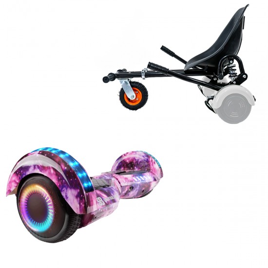 Pachet Hoverboard 6.5 inch cu Scaun cu Suspensii, Transformers Galaxy Pink PRO, Autonomie Extinsa si Hoverkart Negru cu Suspensii Duble, Smart Balance