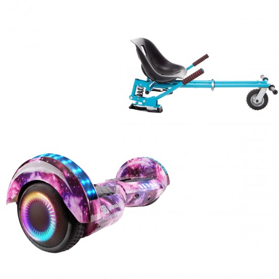 Pachet Hoverboard 6.5 inch cu Scaun cu Suspensii, Transformers Galaxy Pink PRO, Autonomie Extinsa si Hoverkart Albastru cu Suspensii Duble, Smart Balance