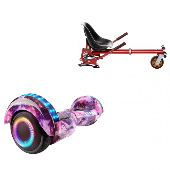 Pachet Hoverboard 6.5 inch cu Scaun cu Suspensii, Transformers Galaxy Pink PRO, Autonomie Standard si Hoverkart Rosu cu Suspensii Duble, Smart Balance
