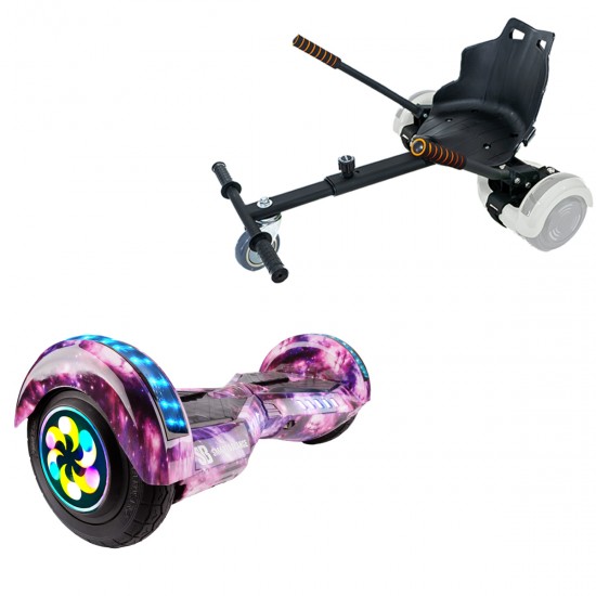 Pachet Hoverboard 8 inch cu Scaun Standard, Transformers Galaxy Pink PRO, Autonomie Extinsa si Hoverkart Ergonomic Negru, Smart Balance