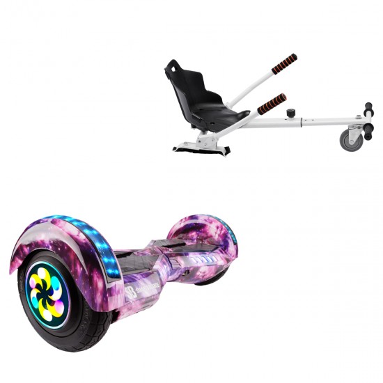 Pachet Hoverboard 8 inch cu Scaun Standard, Transformers Galaxy Pink PRO, Autonomie Extinsa si Hoverkart Ergonomic Alb, Smart Balance