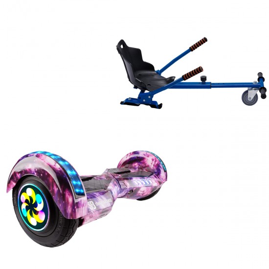 Pachet Hoverboard 8 inch cu Scaun Standard, Transformers Galaxy Pink PRO, Autonomie Extinsa si Hoverkart Ergonomic Albastru, Smart Balance