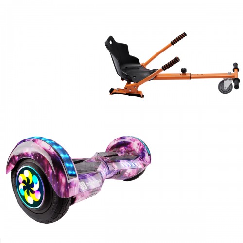 Pachet Hoverboard 8 inch cu Scaun Standard, Transformers Galaxy Pink PRO, Autonomie Extinsa si Hoverkart Ergonomic Portocaliu, Smart Balance