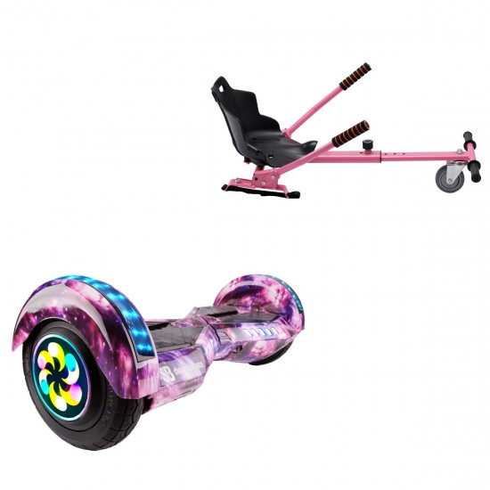 Pachet Hoverboard 8 inch cu Scaun Standard, Transformers Galaxy Pink PRO, Autonomie Standard si Hoverkart Ergonomic Roz, Smart Balance