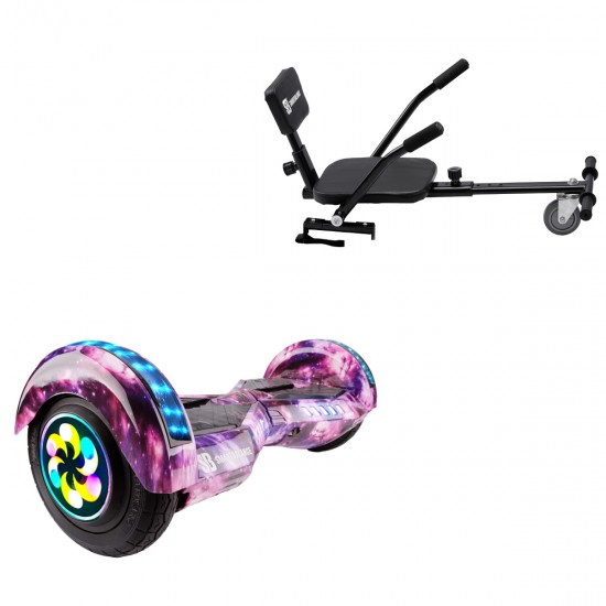 Pachet Hoverboard 8 inch cu Scaun Confort, Transformers Galaxy Pink PRO, Autonomie Extinsa si Hoverkart cu Burete Negru, Smart Balance