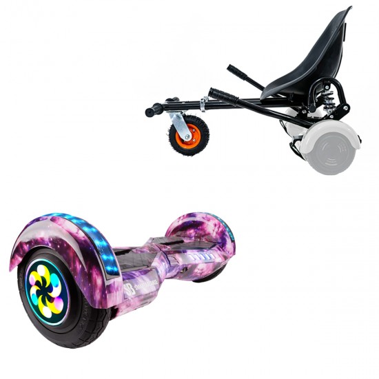 Pachet Hoverboard 8 inch cu Scaun cu Suspensii, Transformers Galaxy Pink PRO, Autonomie Standard si Hoverkart Negru cu Suspensii Duble, Smart Balance