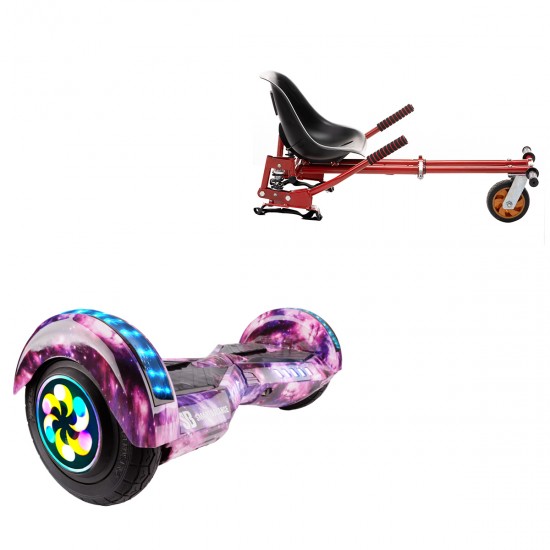 Pachet Hoverboard 8 inch cu Scaun cu Suspensii, Transformers Galaxy Pink PRO, Autonomie Standard si Hoverkart Rosu cu Suspensii Duble, Smart Balance