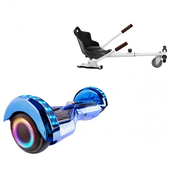 Pachet Hoverboard 6.5 inch cu Scaun Standard, Transformers ElectroBlue PRO, Autonomie Extinsa si Hoverkart Ergonomic Alb, Smart Balance