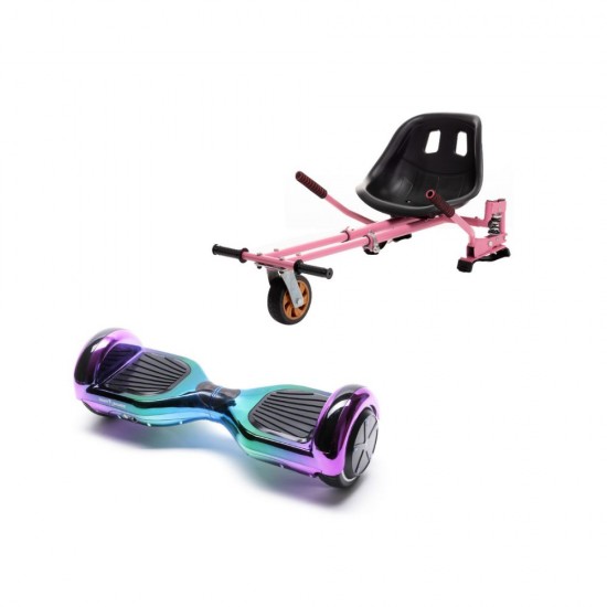 Set Hoverboard cu Scaun, Hoverkart Roz cu Suspensii Duble, Boxe Bluetooth, Lumini LED si Auto Balans, roti 6.5'', 15km Autonomie, Putere 700W, Baterie 4Ah Samsung Cell, Smart Balance Regular Dakota