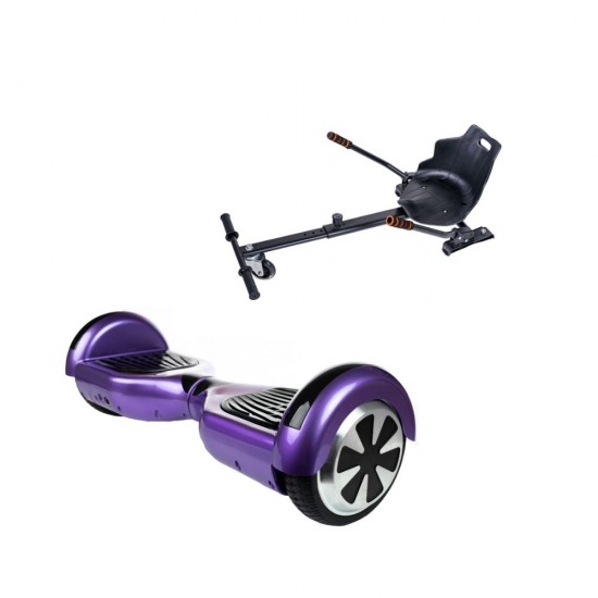 Pachet Hoverboard 6.5 inch cu Scaun Standard, Regular Purple, Autonomie Extinsa si Hoverkart Ergonomic Negru, Smart Balance