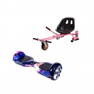 Set Hoverboard cu Scaun, Hoverkart Roz cu Suspensii Duble, Boxe Bluetooth, Lumini LED si Auto Balans, roti 6.5'', 15km Autonomie, Putere 700W, Baterie 4Ah Samsung Cell, Smart Balance Regular Galaxy Orange