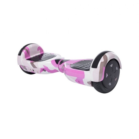 Hoverboard cu Boxe Bluetooth, Lumini LED si Auto Balans, roti 6.5'', 15km Autonomie, Putere 700W, Baterie 4Ah Samsung Cell, Smart Balance Regular Camouflage Pink cu maner