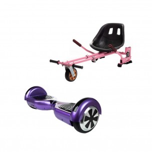 Set Hoverboard cu Scaun, Hoverkart Roz cu Suspensii Duble, Boxe Bluetooth, Lumini LED si Auto Balans, roti 6.5'', 15km Autonomie, Putere 700W, Baterie 4Ah Samsung Cell, Smart Balance Regular Purple