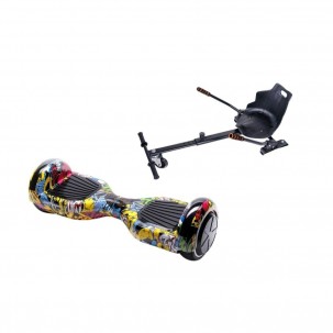 Set Hoverboard cu Scaun, Hoverkart Ergonomic, Boxe Bluetooth, Lumini LED si Auto Balans, roti 6.5'', 15km Autonomie, Putere 700W, Baterie 4Ah Samsung Cell, Smart Balance Regular HipHop