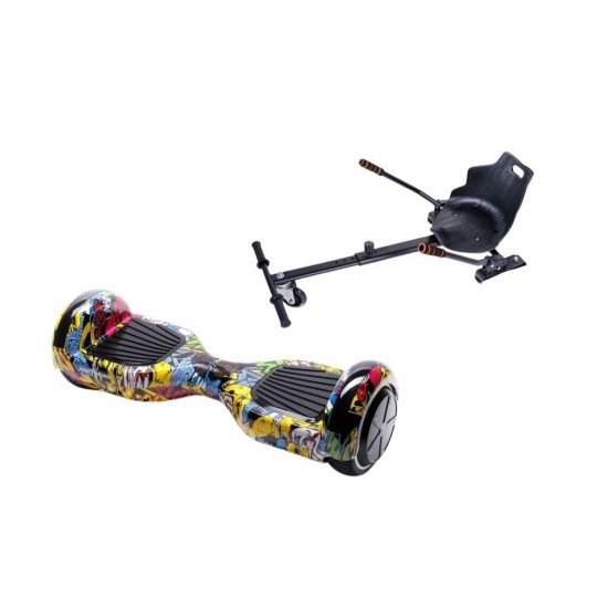 Pachet Hoverboard 6.5 inch cu Scaun Standard, Regular HipHop, Autonomie Extinsa si Hoverkart Ergonomic Negru, Smart Balance