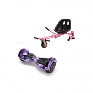 Set Hoverboard cu Scaun, Hoverkart Roz cu Suspensii Duble, Boxe Bluetooth, Lumini LED si Auto Balans, roti 6.5'', 15km Autonomie, Putere 700W, Baterie 4Ah Samsung Cell, Smart Balance Transformers Galaxy
