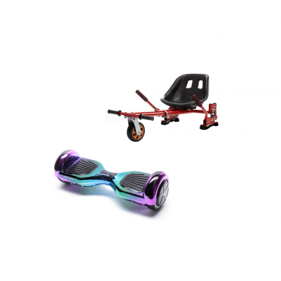 Set Hoverboard cu Scaun, Hoverkart Rosu cu Suspensii Duble, Boxe Bluetooth, Lumini LED si Auto Balans, roti 6.5'', 15km Autonomie, Putere 700W, Baterie 4Ah Samsung Cell, Smart Balance Regular Dakota