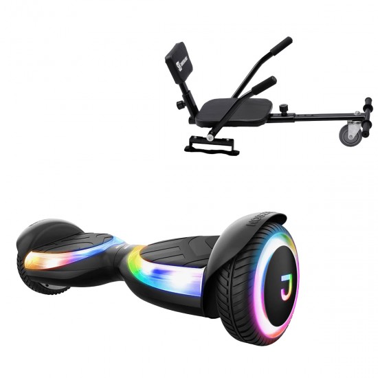 Pachet Hoverboard 6.5 inch cu Scaun Confort, Jetson Prism Black Plus și Hoverkart cu Burete Negru, Smart Balance