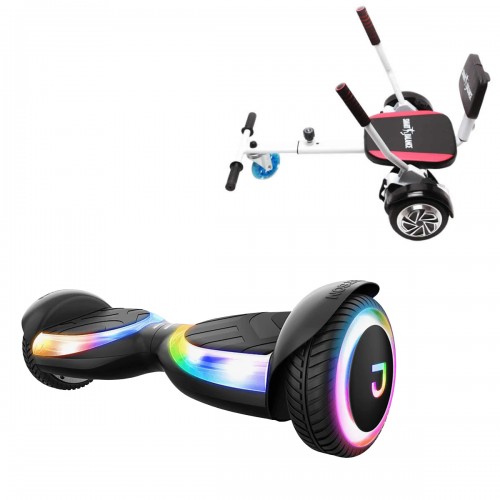 Pachet Hoverboard 6.5 inch cu Scaun Confort, Jetson Prism Black Plus și Hoverkart cu Burete Alb, Smart Balance