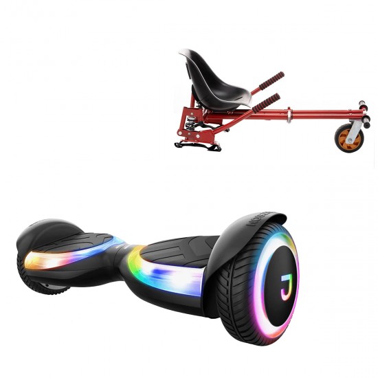 Pachet Hoverboard 6.5 inch cu Scaun cu Suspensii, Jetson Prism Black Plus și Hoverkart Rosu cu Suspensii Duble, Smart Balance