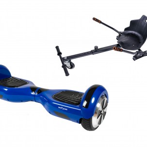 Set Hoverboard cu Scaun, Hoverkart Ergonomic, Boxe Bluetooth, Lumini LED si Auto Balans, roti 6.5'', 15km Autonomie, Putere 700W, Baterie 4Ah Samsung Cell, Smart Balance Regular Blue