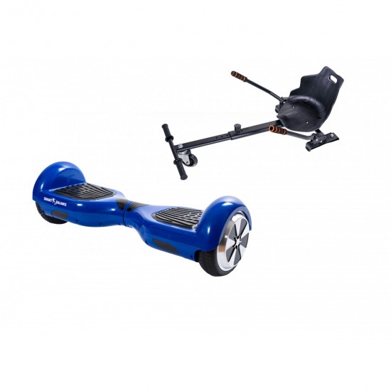 Pachet Hoverboard 6.5 inch cu Scaun Standard, Regular Blue PowerBoard, Autonomie Standard si Hoverkart Ergonomic Negru, Smart Balance