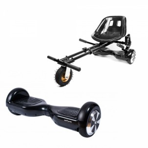 Set Hoverboard cu Scaun, Hoverkart Negru cu Suspensii Duble, Boxe Bluetooth, Lumini LED si Auto Balans, roti 6.5'', 15km Autonomie, Putere 700W, Baterie 4Ah Samsung Cell, Smart Balance Regular Black