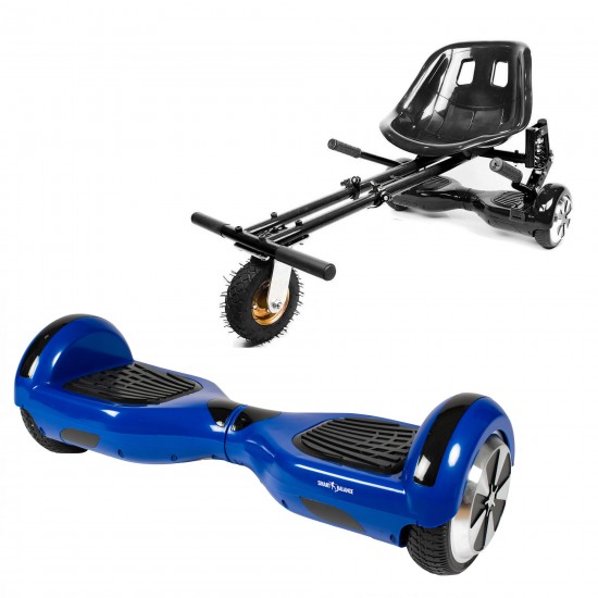 Pachet Hoverboard 6.5 inch cu Scaun cu Suspensii, Regular Blue, Autonomie Extinsa si Hoverkart Negru cu Suspensii Duble, Smart Balance