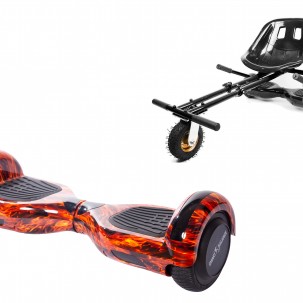 Set Hoverboard cu Scaun, Hoverkart Negru cu Suspensii Duble, Boxe Bluetooth, Lumini LED si Auto Balans, roti 6.5'', 15km Autonomie, Putere 700W, Baterie 4Ah Samsung Cell, Smart Balance Regular Flame