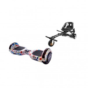 Set Hoverboard cu Scaun, Hoverkart Negru cu Suspensii Duble, Boxe Bluetooth, Lumini LED si Auto Balans, roti 6.5'', 15km Autonomie, Putere 700W, Baterie 4Ah Samsung Cell, Smart Balance Regular Splash