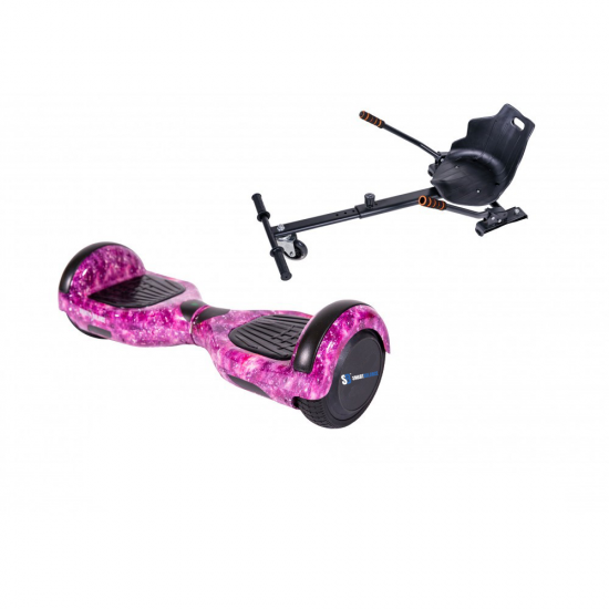 Pachet Hoverboard 6.5 inch cu Scaun Standard, Regular Galaxy Pink, Autonomie Extinsa si Hoverkart Ergonomic Negru, Smart Balance