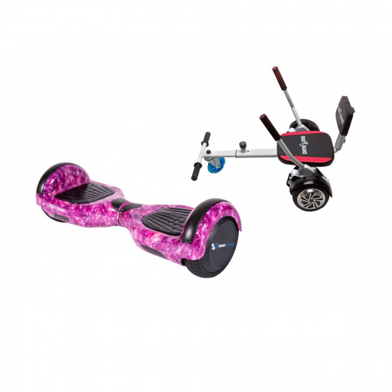 Set Hoverboard cu Scaun, Hoverkart Confort, Boxe Bluetooth, Lumini LED si Auto Balans, roti 6.5'', 15km Autonomie, Putere 700W, Baterie 4Ah Samsung Cell, Smart Balance Regular Galaxy Pink