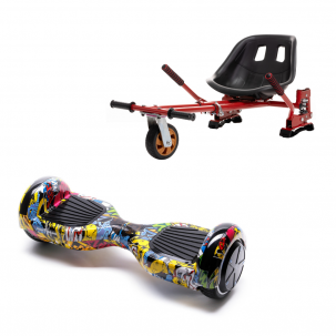 Set Hoverboard cu Scaun, Hoverkart Rosu cu Suspensii Duble, Boxe Bluetooth, Lumini LED si Auto Balans, roti 6.5'', 15km Autonomie, Putere 700W, Baterie 4Ah Samsung Cell, Smart Balance Regular HipHop