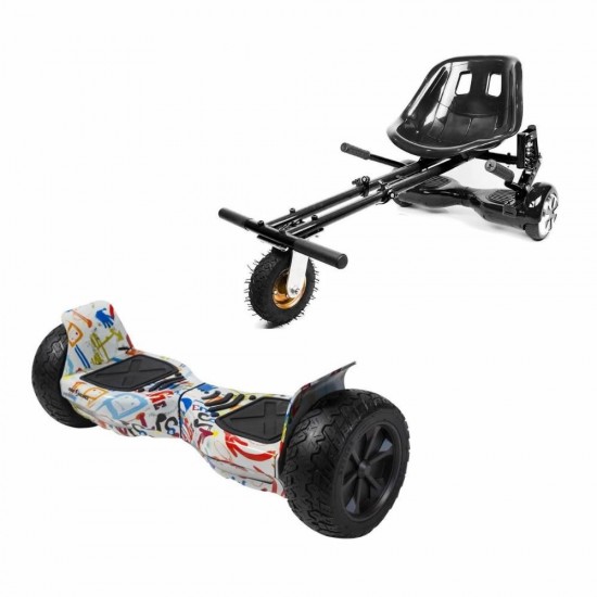 Pachet Hoverboard 8.5 inch cu Scaun cu Suspensii, Hummer Splash, Autonomie Extinsa si Hoverkart Negru cu Suspensii Duble, Smart Balance