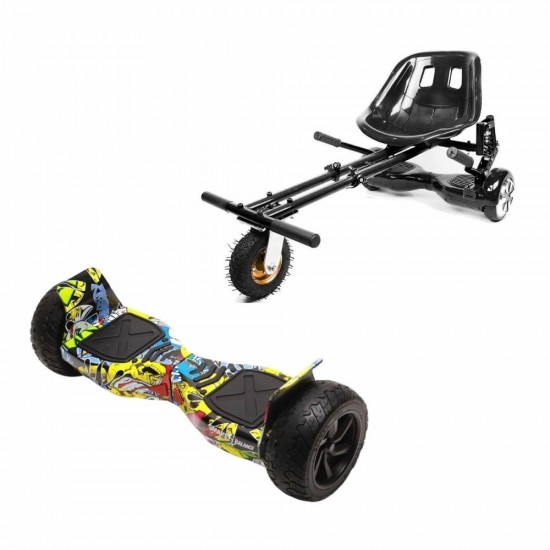 Pachet Hoverboard 8.5 inch cu Scaun cu Suspensii, Hummer HipHop, Autonomie Extinsa si Hoverkart Negru cu Suspensii Duble, Smart Balance