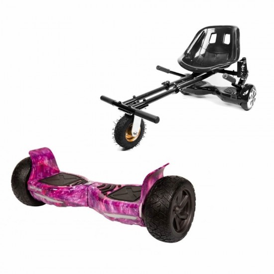 Pachet Hoverboard 8.5 inch cu Scaun cu Suspensii, Hummer Galaxy Pink, Autonomie Extinsa si Hoverkart Negru cu Suspensii Duble, Smart Balance