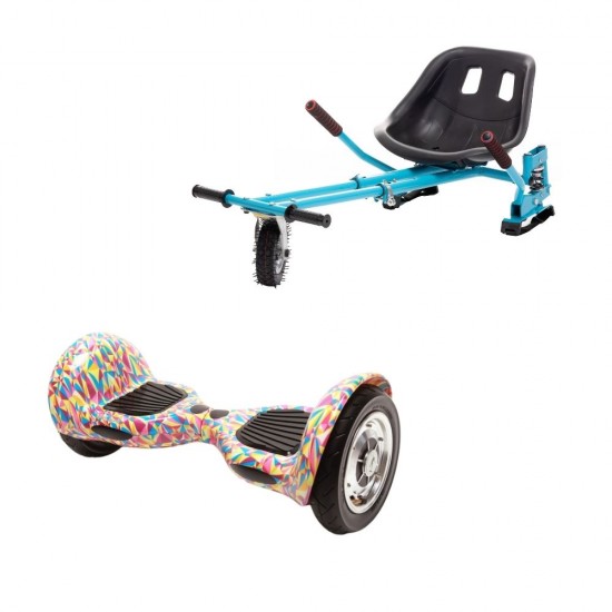 Set Hoverboard OffRoad cu Scaun, Hoverkart Albastru cu Suspensii Duble, Boxe Bluetooth, Lumini LED si Auto Balans, roti 10'', 15km Autonomie, Putere 700W, Baterie 4Ah Samsung Cell, Smart Balance OffRoad Abstract