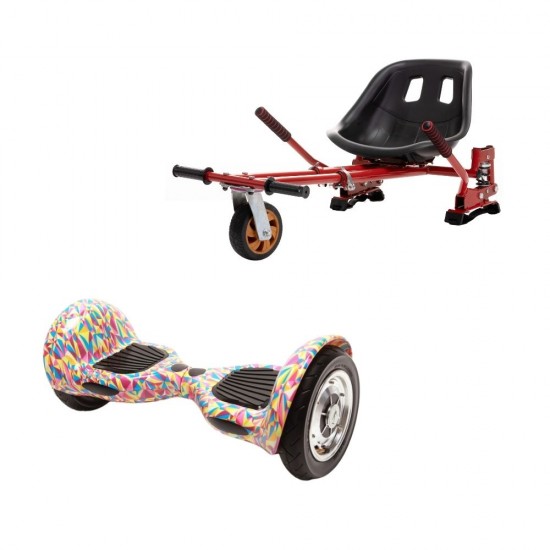 Set Hoverboard OffRoad cu Scaun, Hoverkart Rosu cu Suspensii Duble, Boxe Bluetooth, Lumini LED si Auto Balans, roti 10'', 15km Autonomie, Putere 700W, Baterie 4Ah Samsung Cell, Smart Balance OffRoad Abstract 