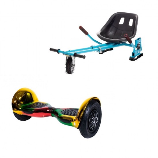 Set Hoverboard OffRoad cu Scaun, Hoverkart Albastru cu Suspensii Duble, Boxe Bluetooth, Lumini LED si Auto Balans, roti 10'', 15km Autonomie, Putere 700W, Baterie 4Ah Samsung Cell, Smart Balance OffRoad California