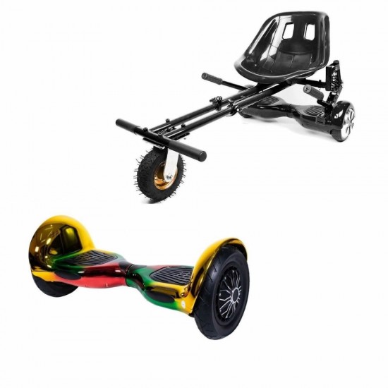 Set Hoverboard OffRoad cu Scaun, Hoverkart Negru cu Suspensii Duble, Boxe Bluetooth, Lumini LED si Auto Balans, roti 10'', 15km Autonomie, Putere 700W, Baterie 4Ah Samsung Cell, Smart Balance OffRoad California