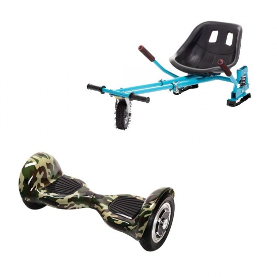 Set Hoverboard OffRoad cu Scaun, Hoverkart Albastru cu Suspensii Duble, Boxe Bluetooth, Lumini LED si Auto Balans, roti 10'', 15km Autonomie, Putere 700W, Baterie 4Ah Samsung Cell, Smart Balance OffRoad Camouflage