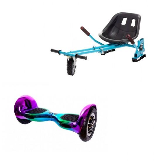 Set Hoverboard OffRoad cu Scaun, Hoverkart Albastru cu Suspensii Duble, Boxe Bluetooth, Lumini LED si Auto Balans, roti 10'', 15km Autonomie, Putere 700W, Baterie 4Ah Samsung Cell, Smart Balance OffRoad Dakota