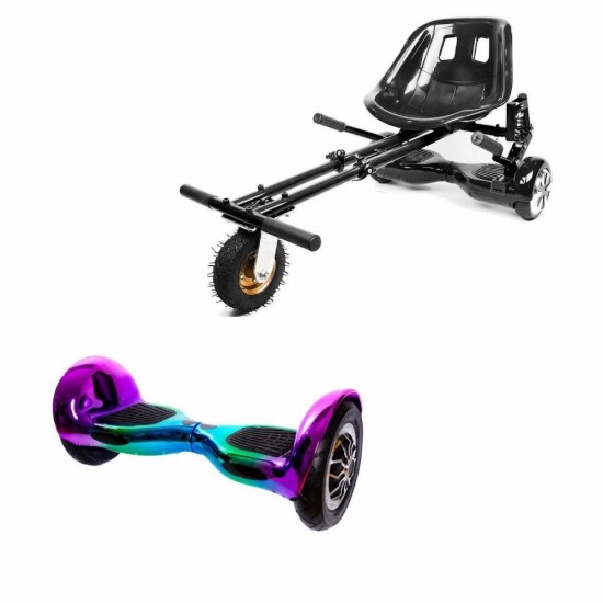 Pachet Hoverboard 10 inch cu Scaun cu Suspensii, Off-Road Dakota, Autonomie Extinsa si Hoverkart Negru cu Suspensii Duble, Smart Balance