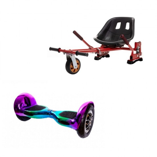 Set Hoverboard OffRoad cu Scaun, Hoverkart Rosu cu Suspensii Duble, Boxe Bluetooth, Lumini LED si Auto Balans, roti 10'', 15km Autonomie, Putere 700W, Baterie 4Ah Samsung Cell, Smart Balance OffRoad Dakota