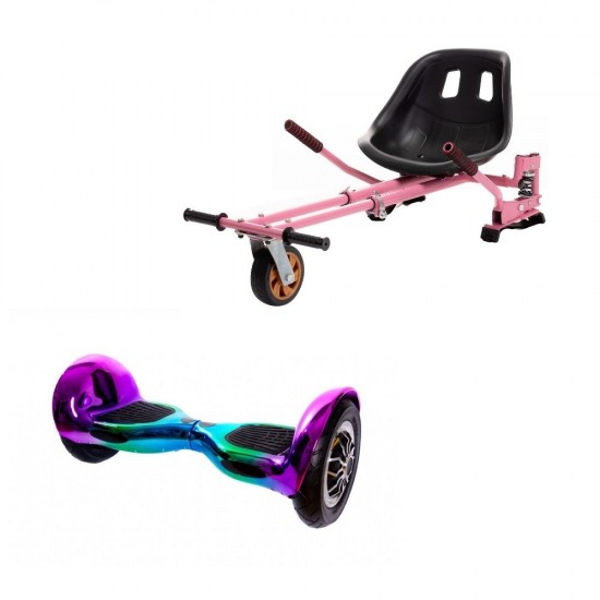 Set Hoverboard OffRoad cu Scaun, Hoverkart Roz cu Suspensii Duble, Boxe Bluetooth, Lumini LED si Auto Balans, roti 10'', 15km Autonomie, Putere 700W, Baterie 4Ah Samsung Cell, Smart Balance OffRoad Dakota