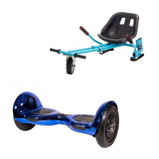 Set Hoverboard OffRoad cu Scaun, Hoverkart Albastru cu Suspensii Duble, Boxe Bluetooth, Lumini LED si Auto Balans, roti 10'', 15km Autonomie, Putere 700W, Baterie 4Ah Samsung Cell, Smart Balance OffRoad ElectroBlue