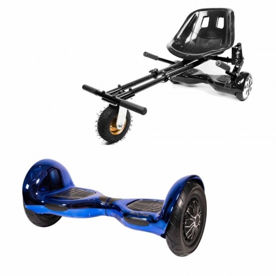 Pachet Hoverboard 10 inch cu Scaun cu Suspensii, Off-Road ElectroBlue, Autonomie Extinsa si Hoverkart Negru cu Suspensii Duble, Smart Balance