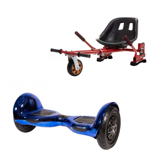 Set Hoverboard OffRoad cu Scaun, Hoverkart Rosu cu Suspensii Duble, Boxe Bluetooth, Lumini LED si Auto Balans, roti 10'', 15km Autonomie, Putere 700W, Baterie 4Ah Samsung Cell, Smart Balance OffRoad ElectroBlue 