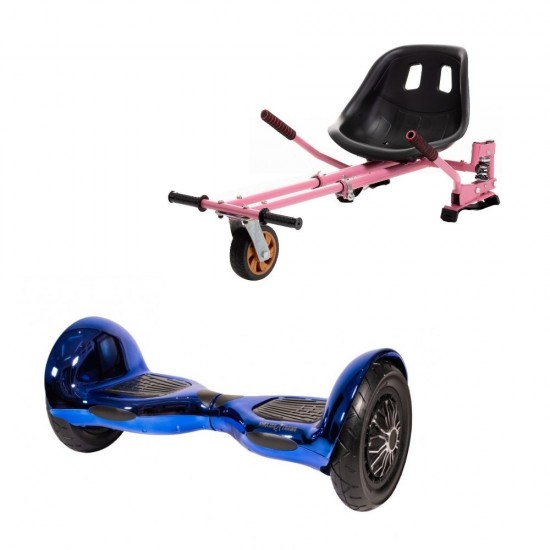 Set Hoverboard OffRoad cu Scaun, Hoverkart Roz cu Suspensii Duble, Boxe Bluetooth, Lumini LED si Auto Balans, roti 10'', 15km Autonomie, Putere 700W, Baterie 4Ah Samsung Cell, Smart Balance OffRoad ElectroBlue