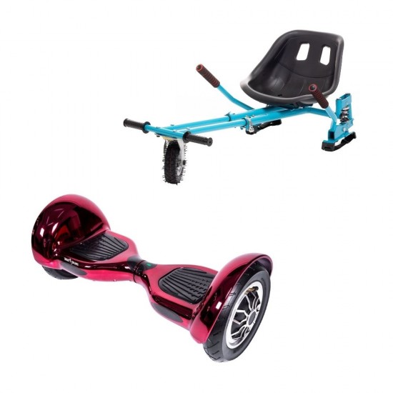 Set Hoverboard OffRoad cu Scaun, Hoverkart Albastru cu Suspensii Duble, Boxe Bluetooth, Lumini LED si Auto Balans, roti 10'', 15km Autonomie, Putere 700W, Baterie 4Ah Samsung Cell, Smart Balance OffRoad ElectroRed